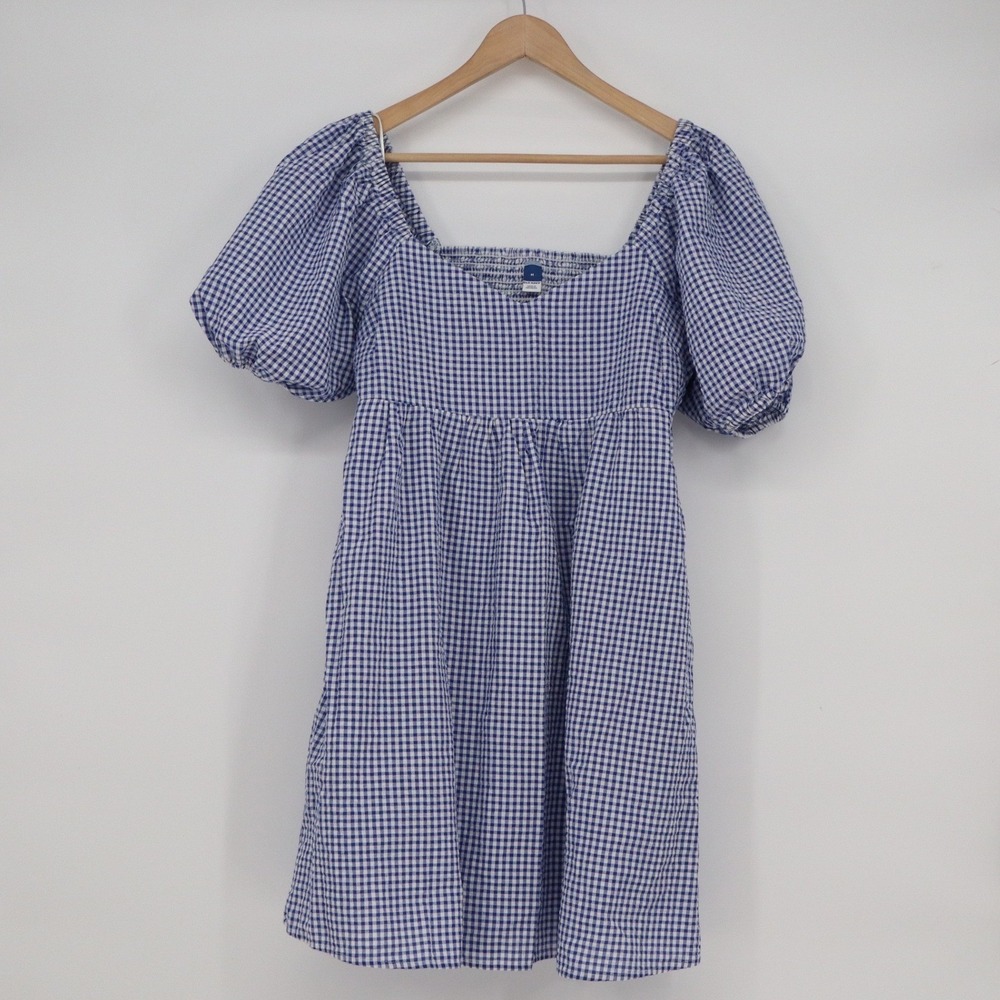 Old Navy Blue Gingham Puff Sleeve Smocked Mini Dress Womens Size M - Picture 2 of 6